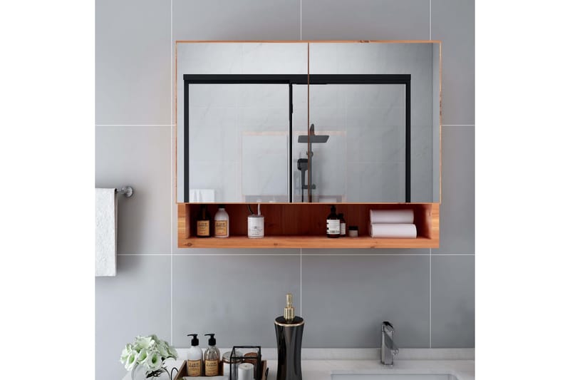 LED-Spegelskåp för badrum ek 80x15x60 cm MDF - Brun - Inredning & dekor - Speglar - Spegelmöbler - Spegelskåp