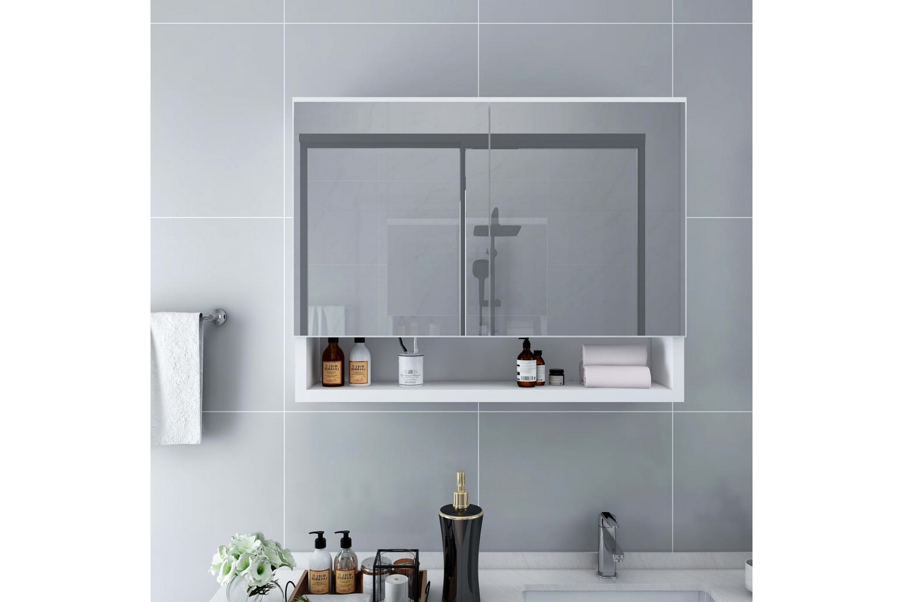 LED-Spegelskåp för badrum vit 80x15x60 cm MDF – Vit