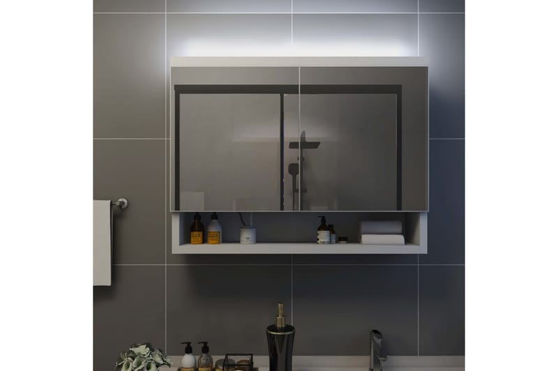 LED-Spegelskåp för badrum vit 80x15x60 cm MDF - Vit - Inredning & dekor - Speglar - Spegelmöbler - Spegelskåp