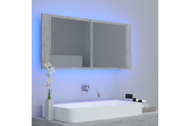 Spegelskåp med LED betonggrå 100x12x45 cm - Grå - Inredning & dekor - Speglar - Spegelmöbler - Spegelskåp