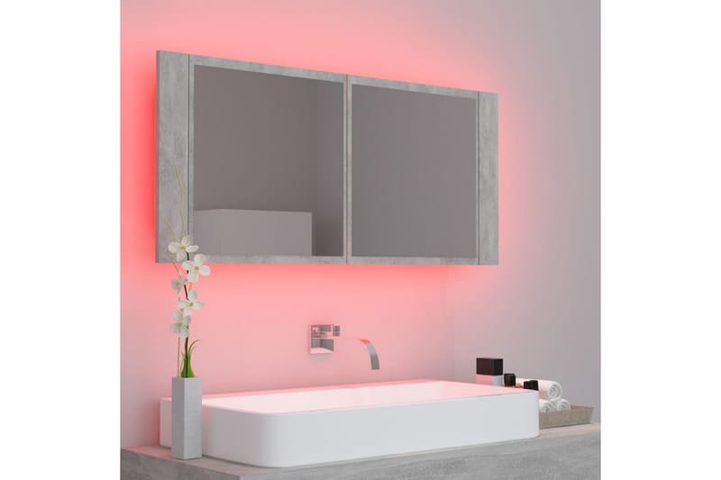 Spegelskåp med LED betonggrå 100x12x45 cm - Grå - Inredning & dekor - Speglar - Spegelmöbler - Spegelskåp