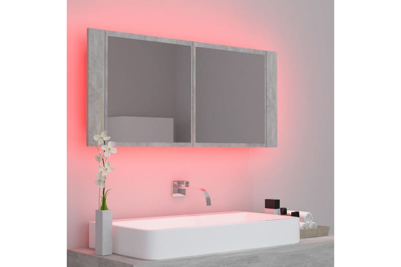 Spegelskåp med LED betonggrå 100x12x45 cm - Grå - Badrumsskåp - Spegelskåp