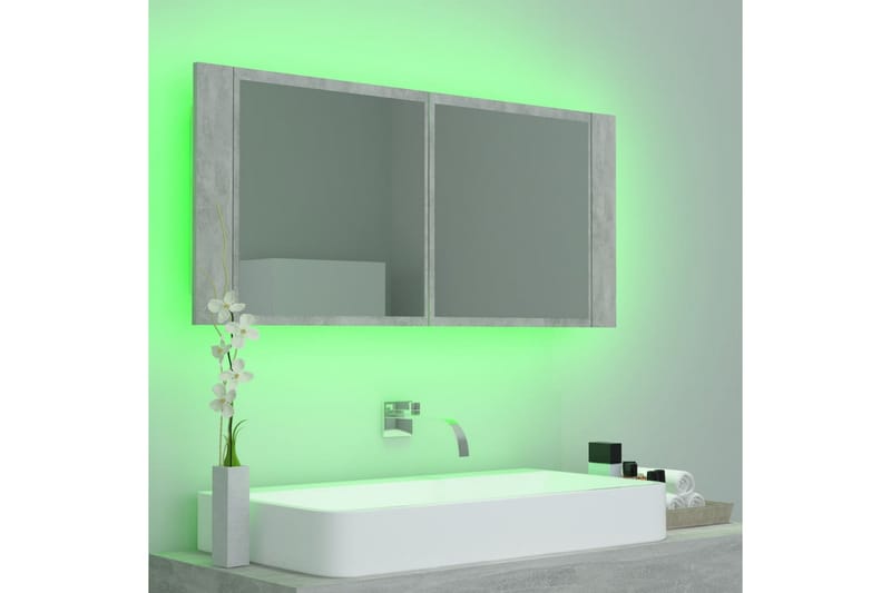 Spegelskåp med LED betonggrå 100x12x45 cm - Grå - Badrumsskåp - Spegelskåp