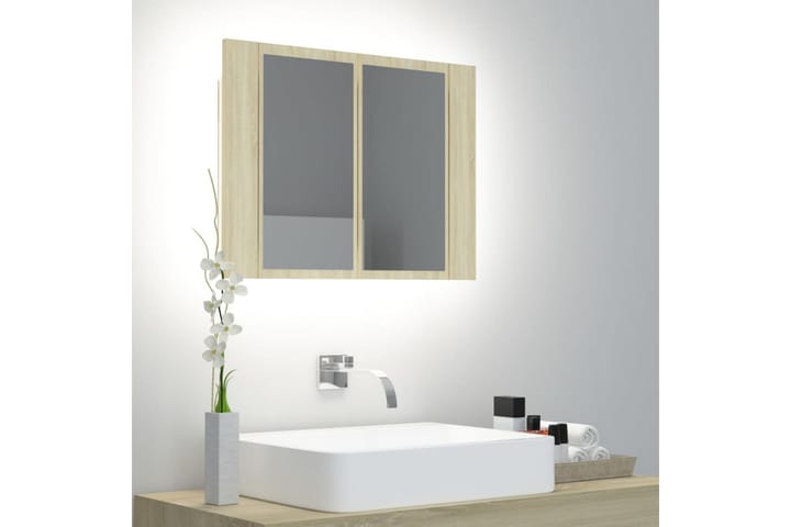 Spegelskåp med LED sonoma-ek 60x12x45 cm - Brun - Badrumsskåp - Spegelskåp