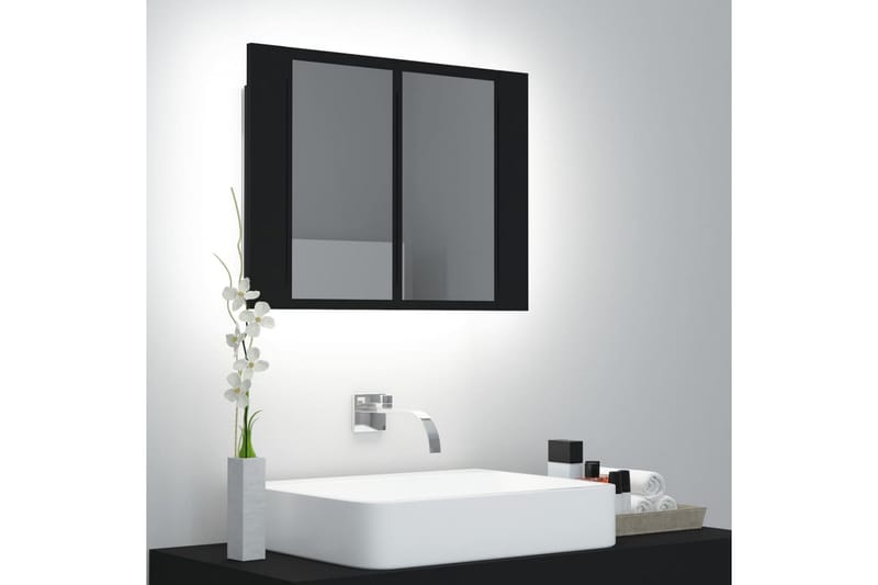 Spegelskåp med LED svart 60x12x45 cm - Svart - Badrumsskåp - Spegelskåp