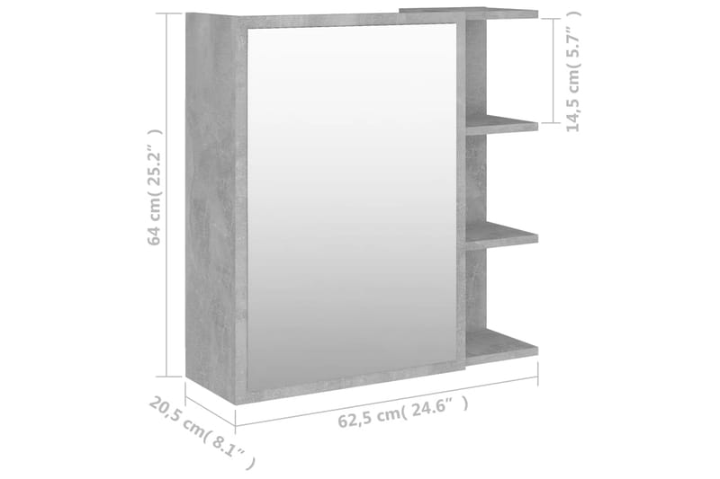 Spegelskåp för badrum betonggrå 62,5x20,5x64 cm spånskiva - Grå - Badrumsskåp - Spegelskåp