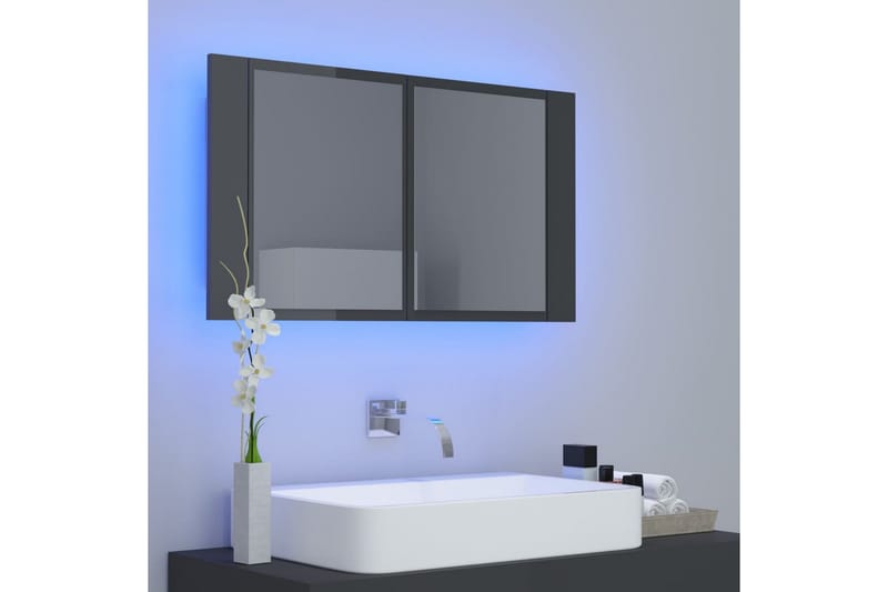 Spegelskåp för badrum LED grå högglans 80x12x45 cm - Grå - Badrumsskåp - Spegelskåp