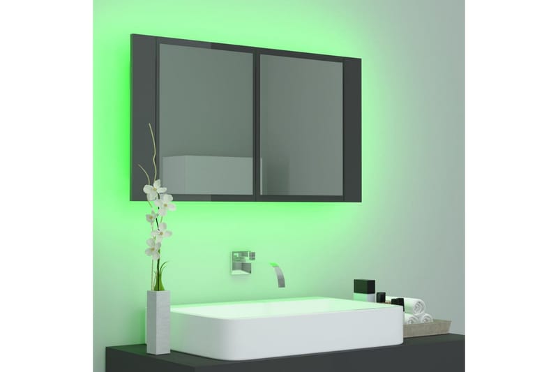 Spegelskåp för badrum LED grå högglans 80x12x45 cm - Grå - Badrumsskåp - Spegelskåp