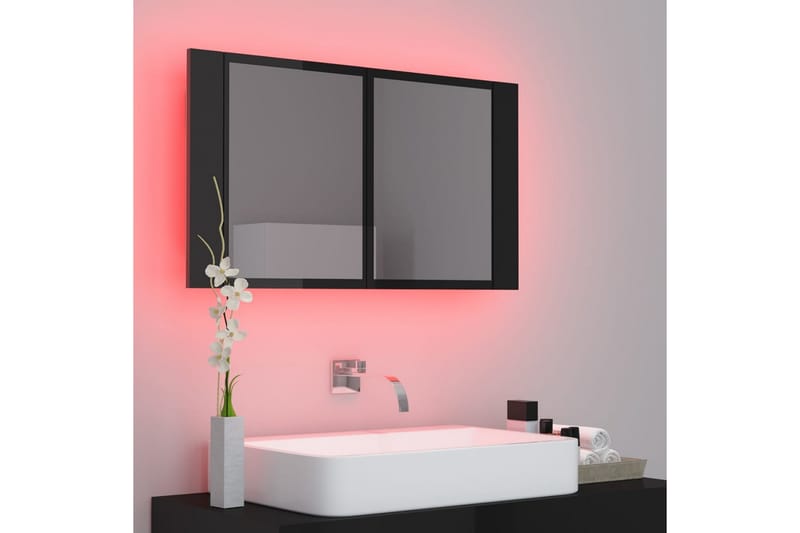 Spegelskåp för badrum LED svart högglans 80x12x45 cm - Svart - Badrumsskåp - Spegelskåp