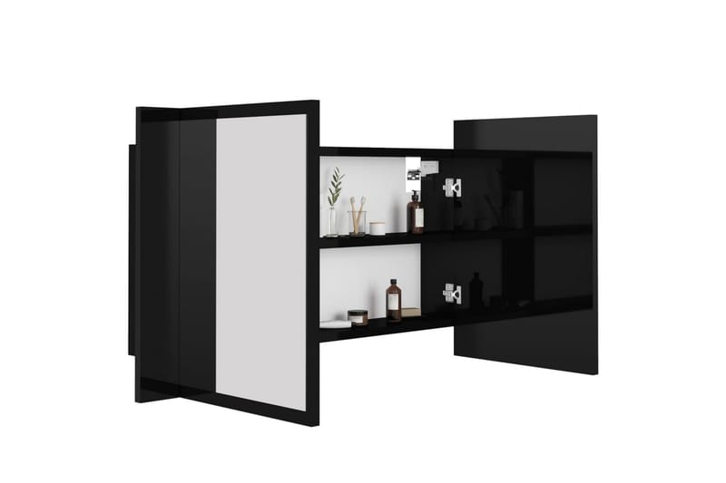 Spegelskåp för badrum LED svart högglans 80x12x45 cm - Svart - Badrumsskåp - Spegelskåp