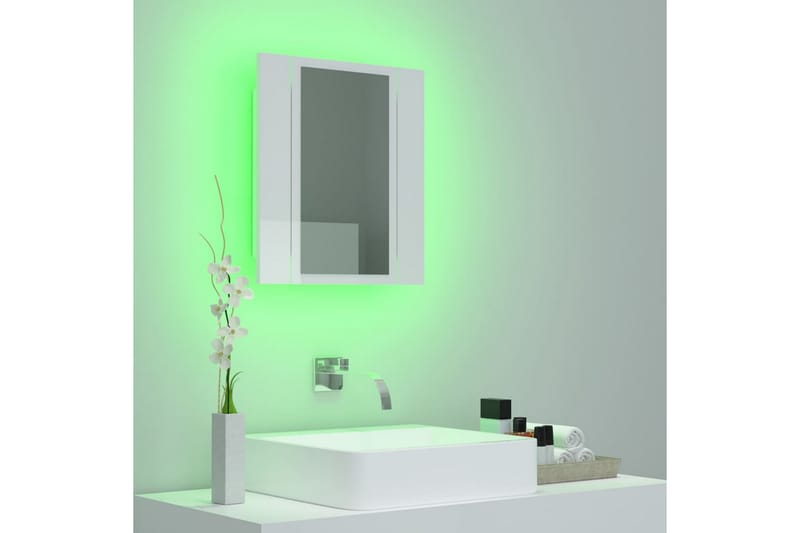 Spegelskåp för badrum LED vit högglans 40x12x45 cm - Vit - Badrumsskåp - Spegelskåp