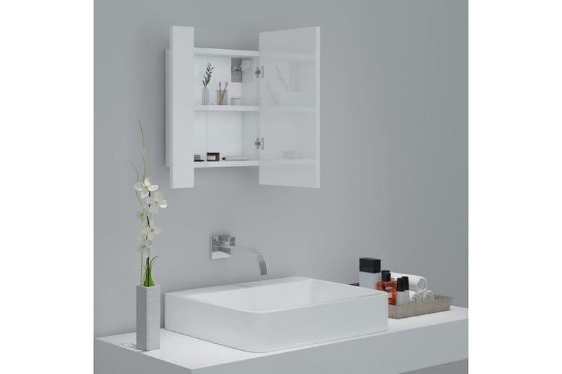 Spegelskåp för badrum LED vit högglans 40x12x45 cm - Vit - Badrumsskåp - Spegelskåp