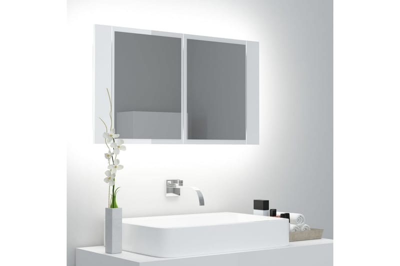 Spegelskåp för badrum LED vit högglans 80x12x45 cm - Vit - Badrumsskåp - Spegelskåp
