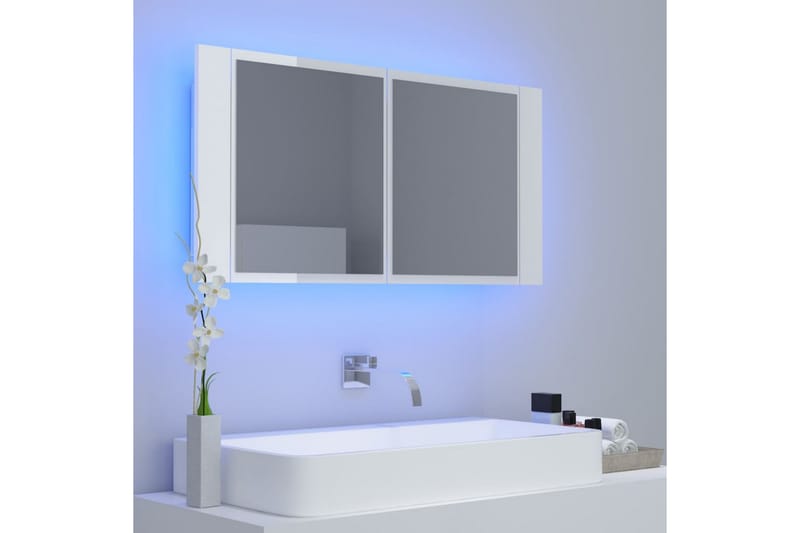 Spegelskåp för badrum LED vit högglans 90x12x45 cm - Vit - Badrumsskåp - Spegelskåp