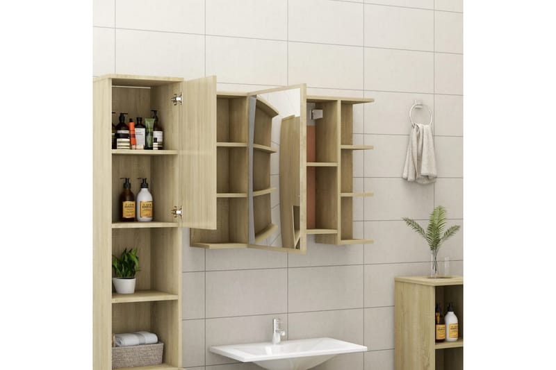 Spegelskåp för badrum sonoma-ek 80x20,5x64 cm spånskiva - Brun - Badrumsskåp - Spegelskåp