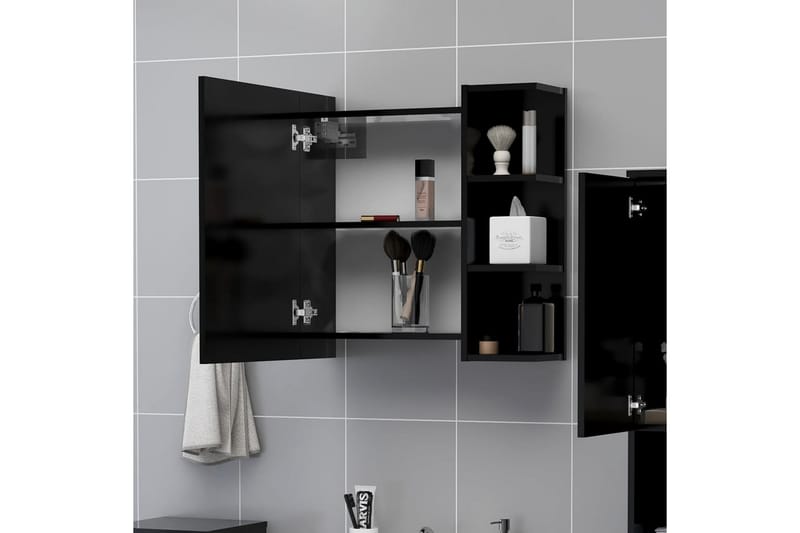 Spegelskåp för badrum svart 62,5x20,5x64 cm spånskiva - Svart - Inredning & dekor - Speglar - Spegelmöbler - Spegelskåp