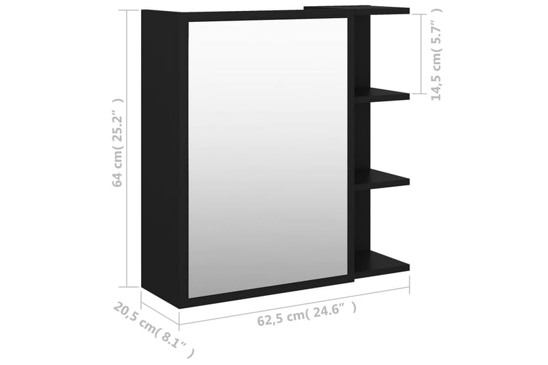 Spegelskåp för badrum svart 62,5x20,5x64 cm spånskiva - Svart - Badrumsskåp - Spegelskåp