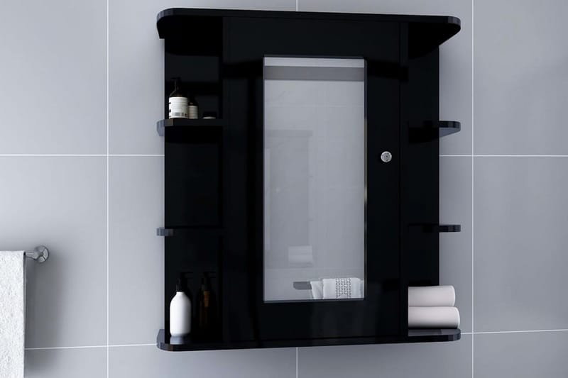 Spegelskåp för badrum svart 66x17x63 cm MDF - Badrumsskåp - Spegelskåp