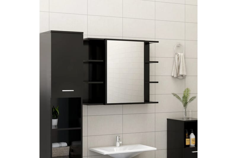 Spegelskåp för badrum svart 80x20,5x64 cm spånskiva - Svart - Badrumsskåp - Spegelskåp