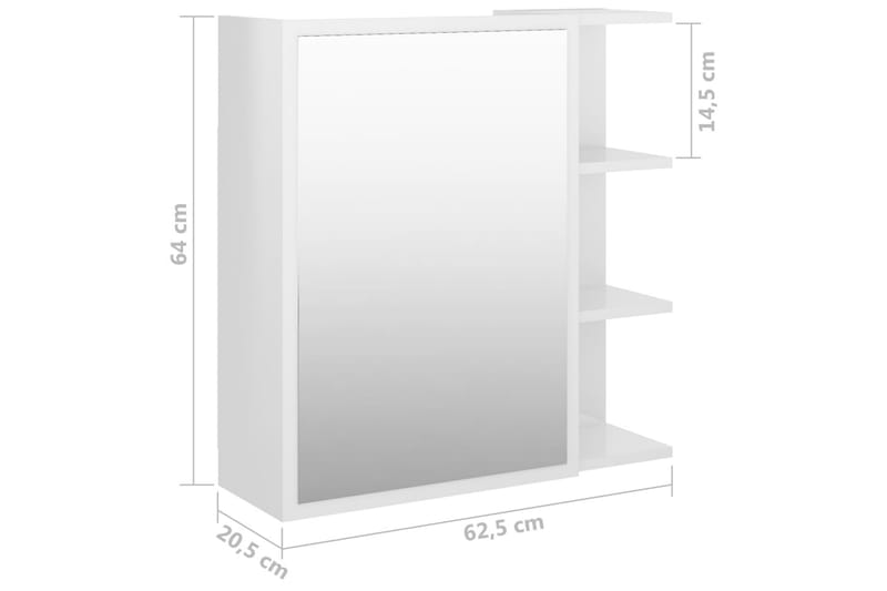 Spegelskåp för badrum vit högglans 62,5x20,5x64 cm spånskiva - Vit - Badrumsskåp - Spegelskåp