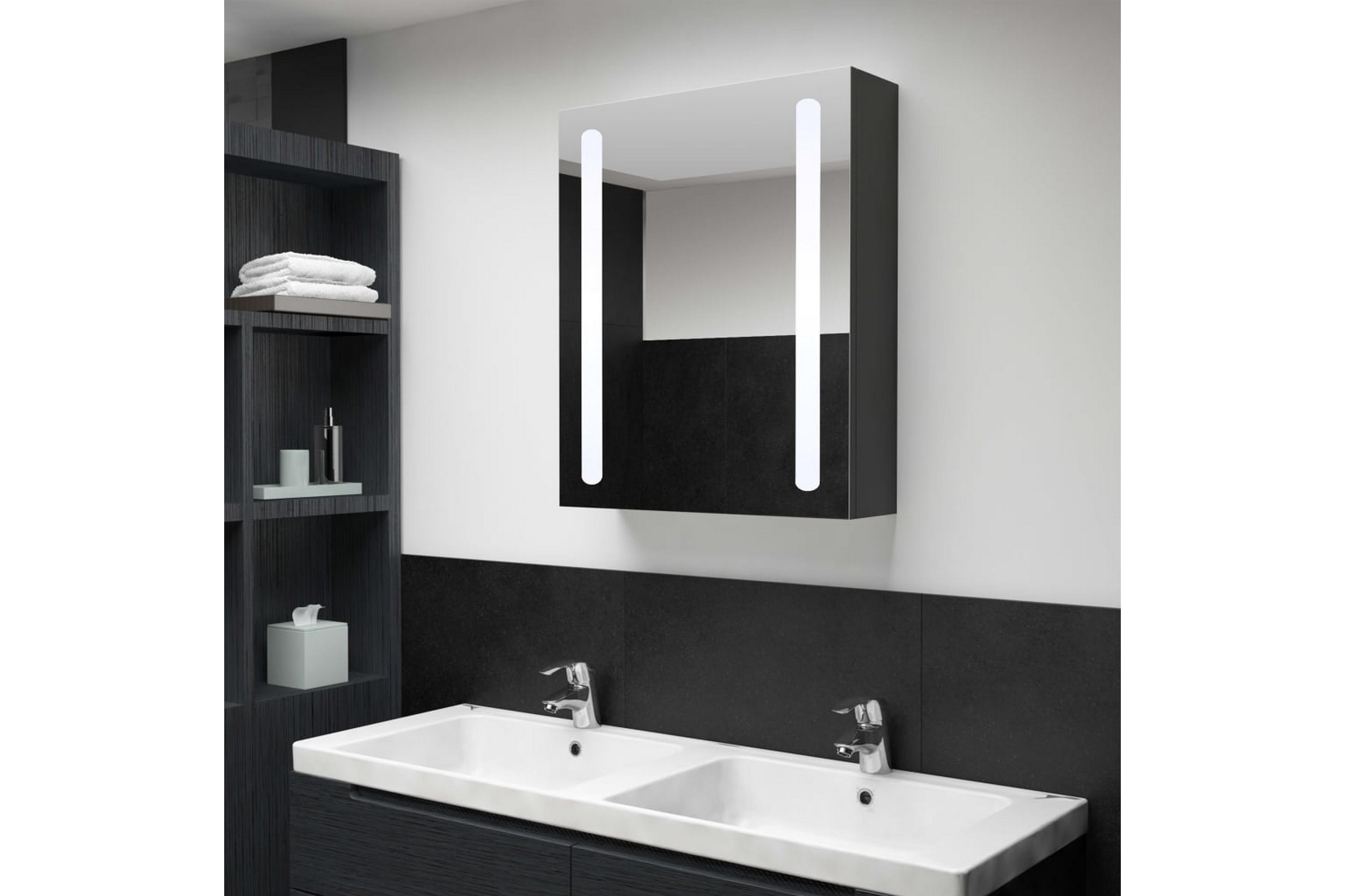 Spegelskåp med LED 50x13x70 cm – Grå