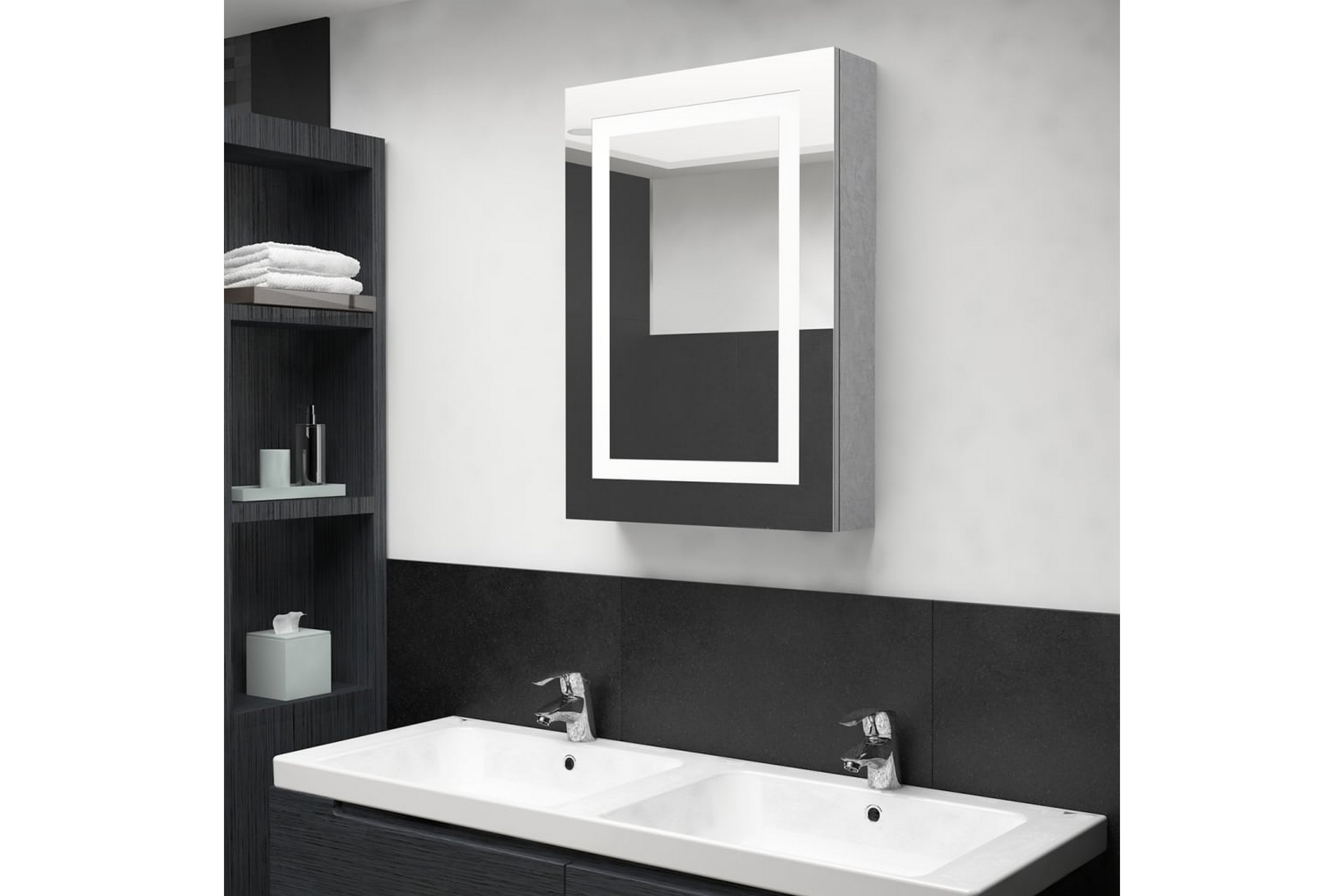 Spegelskåp med LED betonggrå 50x13x70 cm – Grå