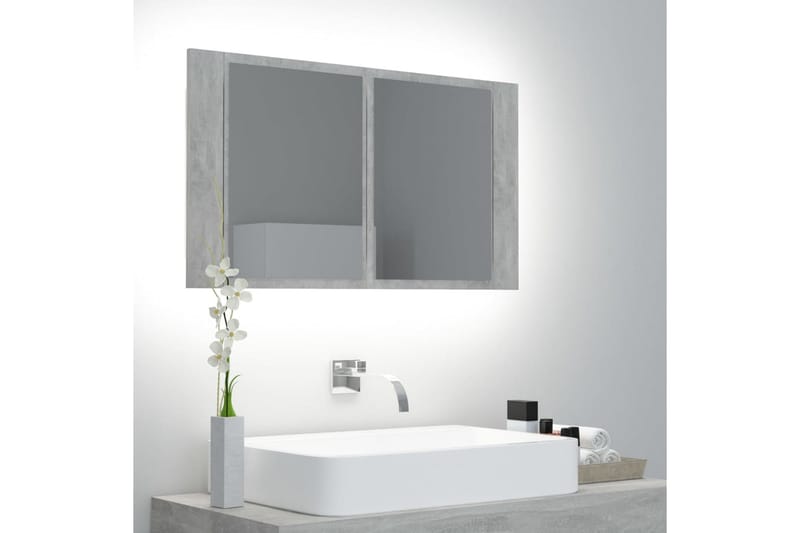 Spegelskåp med LED betonggrå 80x12x45 cm - Grå - Badrumsskåp - Spegelskåp