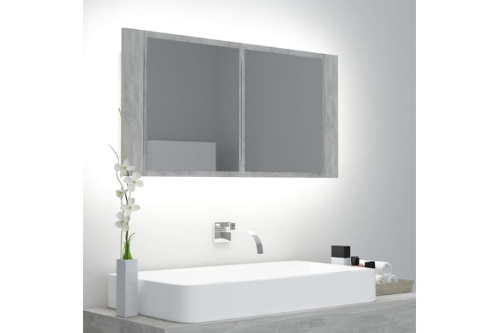 Spegelskåp med LED betonggrå 90x12x45 cm - Grå - Badrumsskåp - Spegelskåp