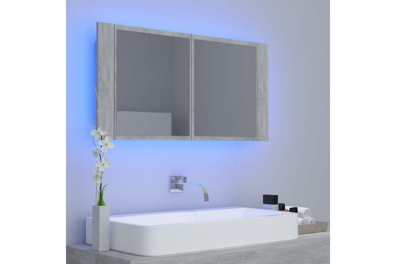 Spegelskåp med LED betonggrå 90x12x45 cm - Grå - Inredning & dekor - Speglar - Spegelmöbler - Spegelskåp