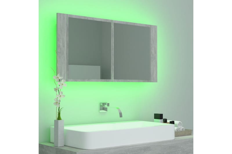 Spegelskåp med LED betonggrå 90x12x45 cm - Grå - Inredning & dekor - Speglar - Spegelmöbler - Spegelskåp