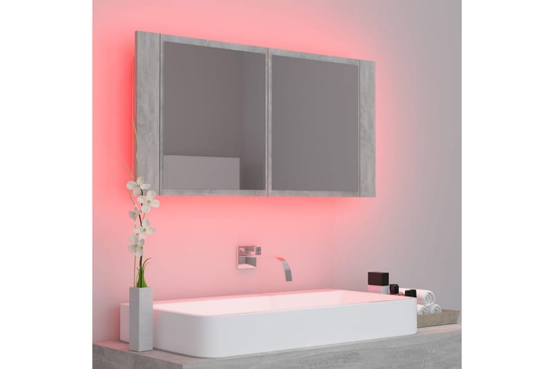 Spegelskåp med LED betonggrå 90x12x45 cm - Grå - Inredning & dekor - Speglar - Spegelmöbler - Spegelskåp