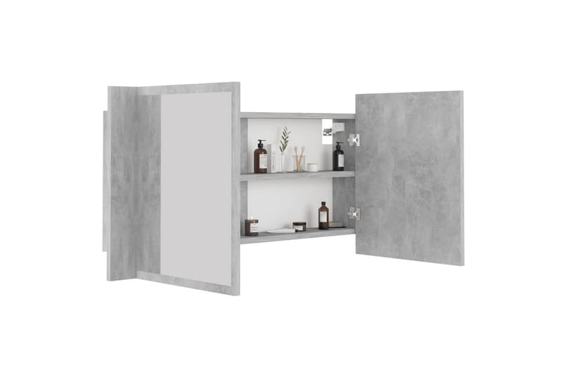 Spegelskåp med LED betonggrå 90x12x45 cm - Grå - Badrumsskåp - Spegelskåp