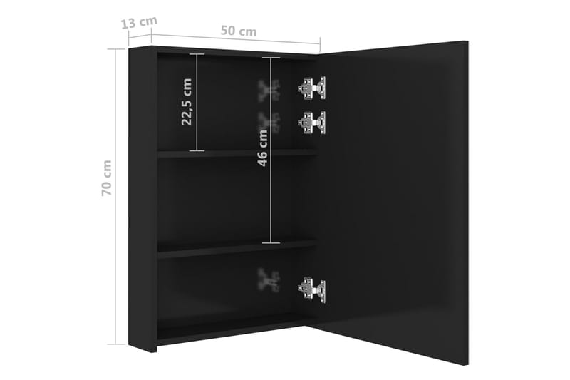 Spegelskåp med LED blank svart 50x13x70 cm - Svart - Badrumsskåp - Spegelskåp