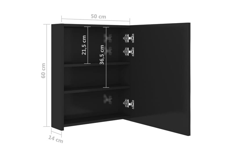 Spegelskåp med LED blank svart 50x14x60 cm - Svart - Badrumsskåp - Spegelskåp