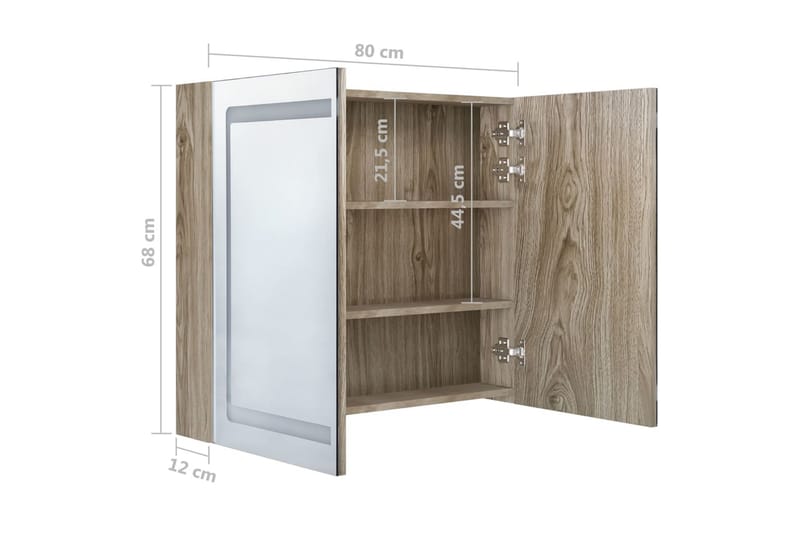 Spegelskåp med LED ek 80x12x68 cm - Brun - Inredning & dekor - Speglar - Spegelmöbler - Spegelskåp