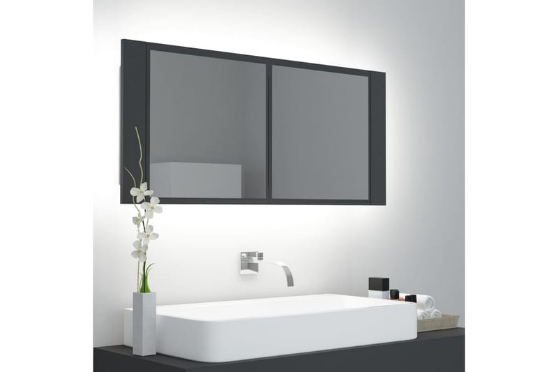Spegelskåp med LED grå 100x12x45 cm - Grå - Badrumsskåp - Spegelskåp