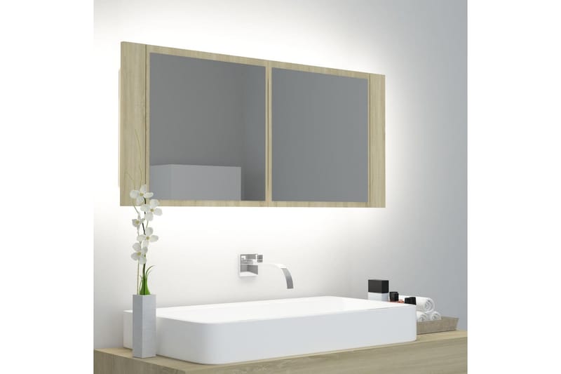 Spegelskåp med LED sonoma-ek 100x12x45 cm - Brun - Inredning & dekor - Speglar - Spegelmöbler - Spegelskåp