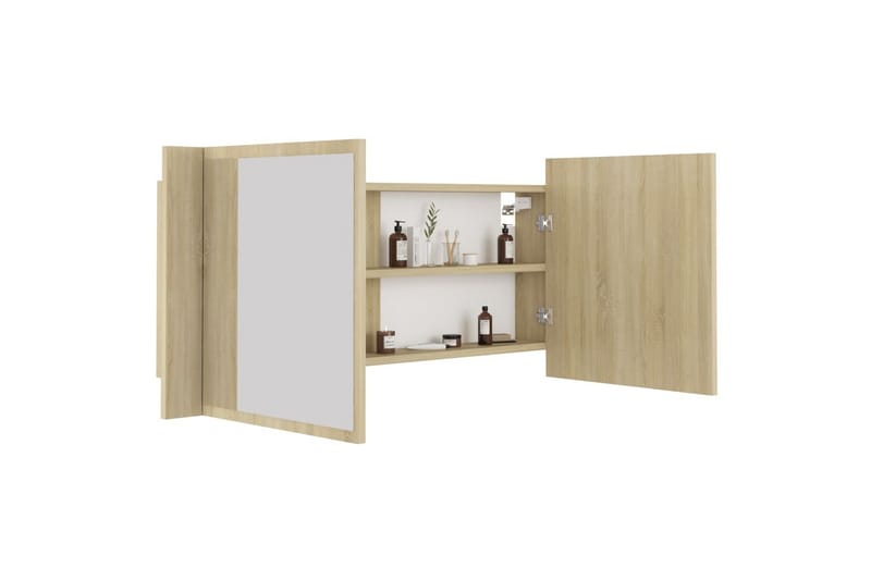 Spegelskåp med LED sonoma-ek 100x12x45 cm - Brun - Inredning & dekor - Speglar - Spegelmöbler - Spegelskåp