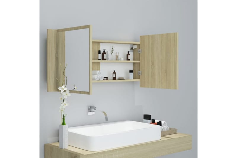 Spegelskåp med LED sonoma-ek 100x12x45 cm - Brun - Inredning & dekor - Speglar - Spegelmöbler - Spegelskåp