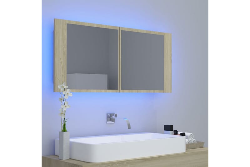 Spegelskåp med LED sonoma-ek 100x12x45 cm - Brun - Inredning & dekor - Speglar - Spegelmöbler - Spegelskåp