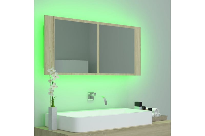 Spegelskåp med LED sonoma-ek 100x12x45 cm - Brun - Inredning & dekor - Speglar - Spegelmöbler - Spegelskåp