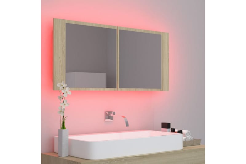 Spegelskåp med LED sonoma-ek 100x12x45 cm - Brun - Inredning & dekor - Speglar - Spegelmöbler - Spegelskåp
