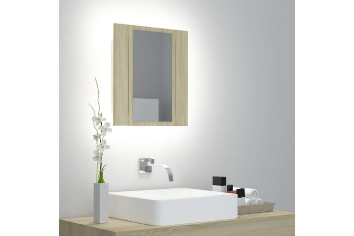 Spegelskåp med LED sonoma-ek 40x12x45 cm - Brun - Badrumsskåp - Spegelskåp