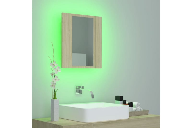 Spegelskåp med LED sonoma-ek 40x12x45 cm - Brun - Badrumsskåp - Spegelskåp