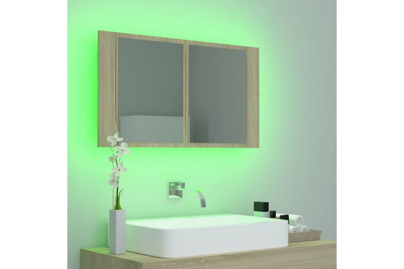 Spegelskåp med LED sonoma-ek 80x12x45 cm - Brun - Inredning & dekor - Speglar - Spegelmöbler - Spegelskåp