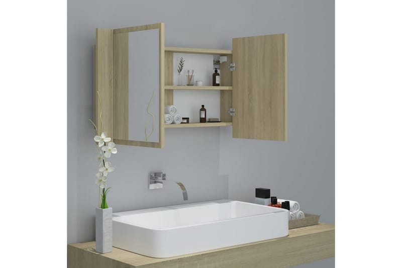 Spegelskåp med LED sonoma-ek 80x12x45 cm - Brun - Inredning & dekor - Speglar - Spegelmöbler - Spegelskåp