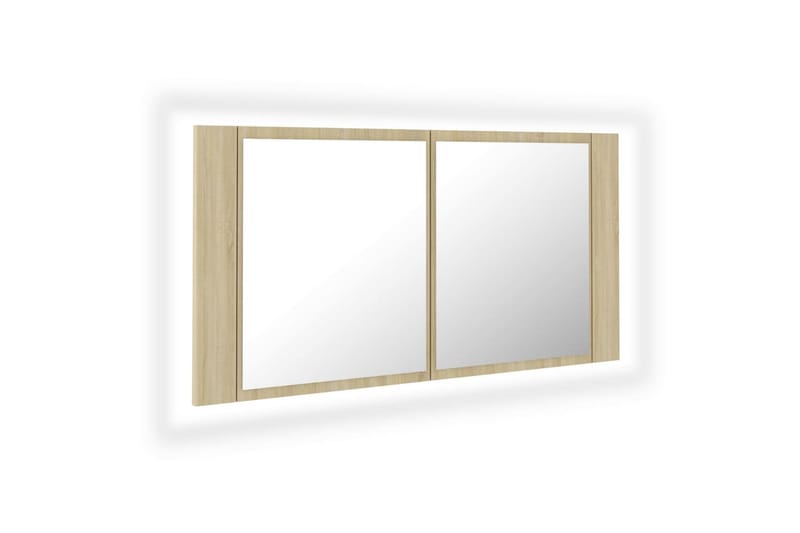 Spegelskåp med LED sonoma-ek 90x12x45 cm - Brun - Badrumsskåp - Spegelskåp