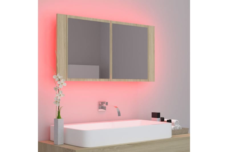 Spegelskåp med LED sonoma-ek 90x12x45 cm - Brun - Inredning & dekor - Speglar - Spegelmöbler - Spegelskåp