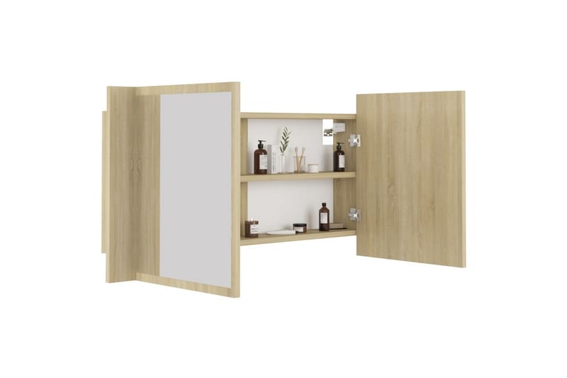 Spegelskåp med LED sonoma-ek 90x12x45 cm - Brun - Inredning & dekor - Speglar - Spegelmöbler - Spegelskåp