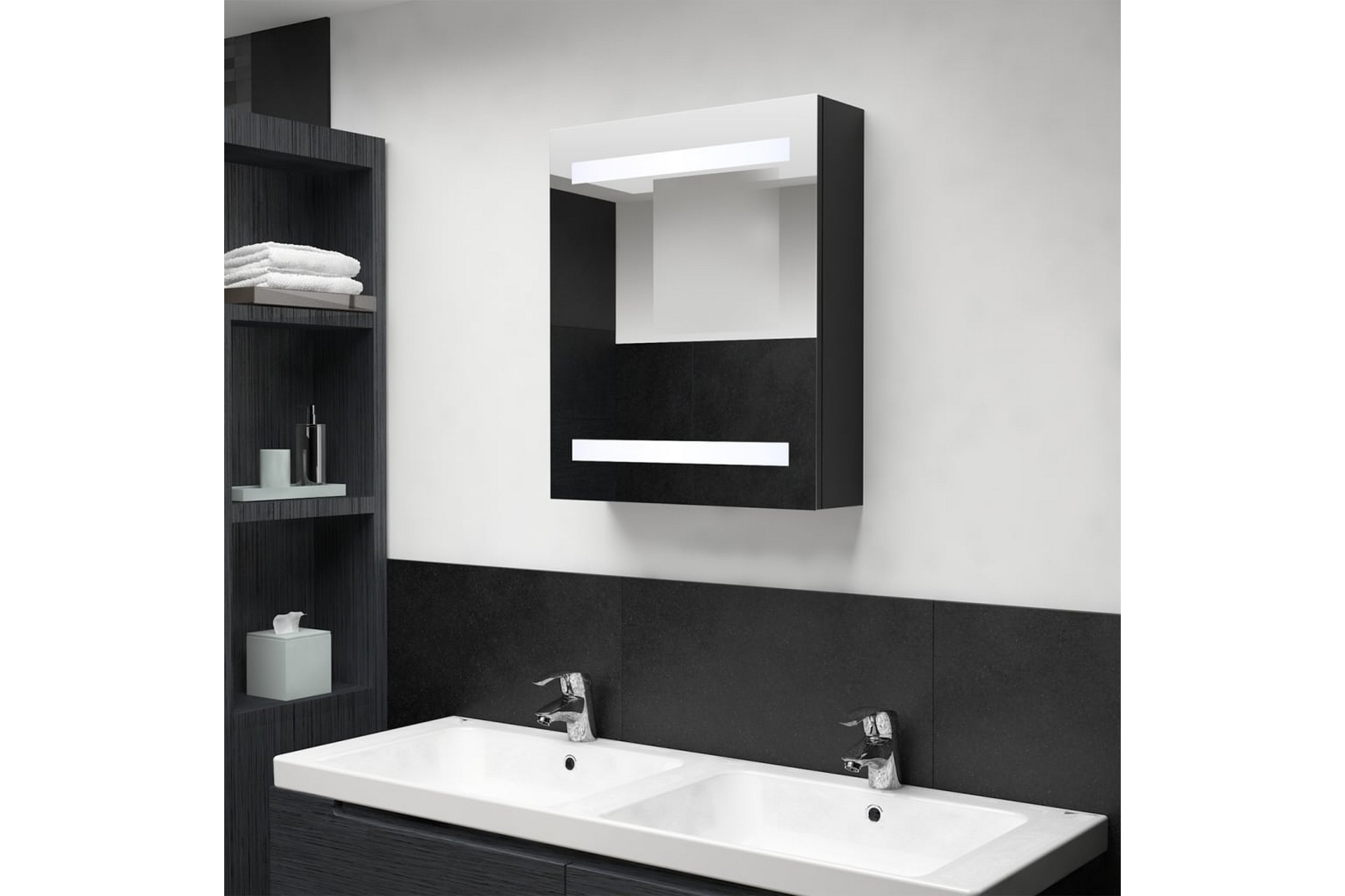 Spegelskåp med LED svart 50x14x60 cm – Svart